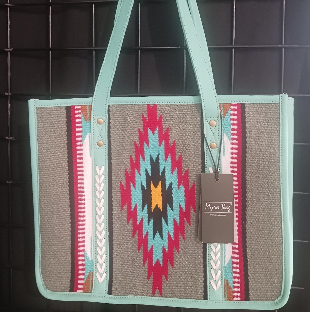 Myra Bag Turquoise and Gray Aztec Tote
